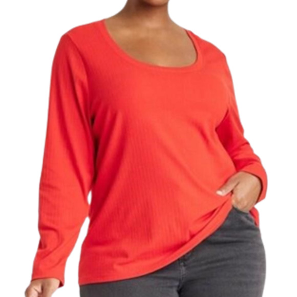 Ava & Viv Long Sleeve Scoop Neck Red Top Size 1XL NWT - Picture 1 of 6